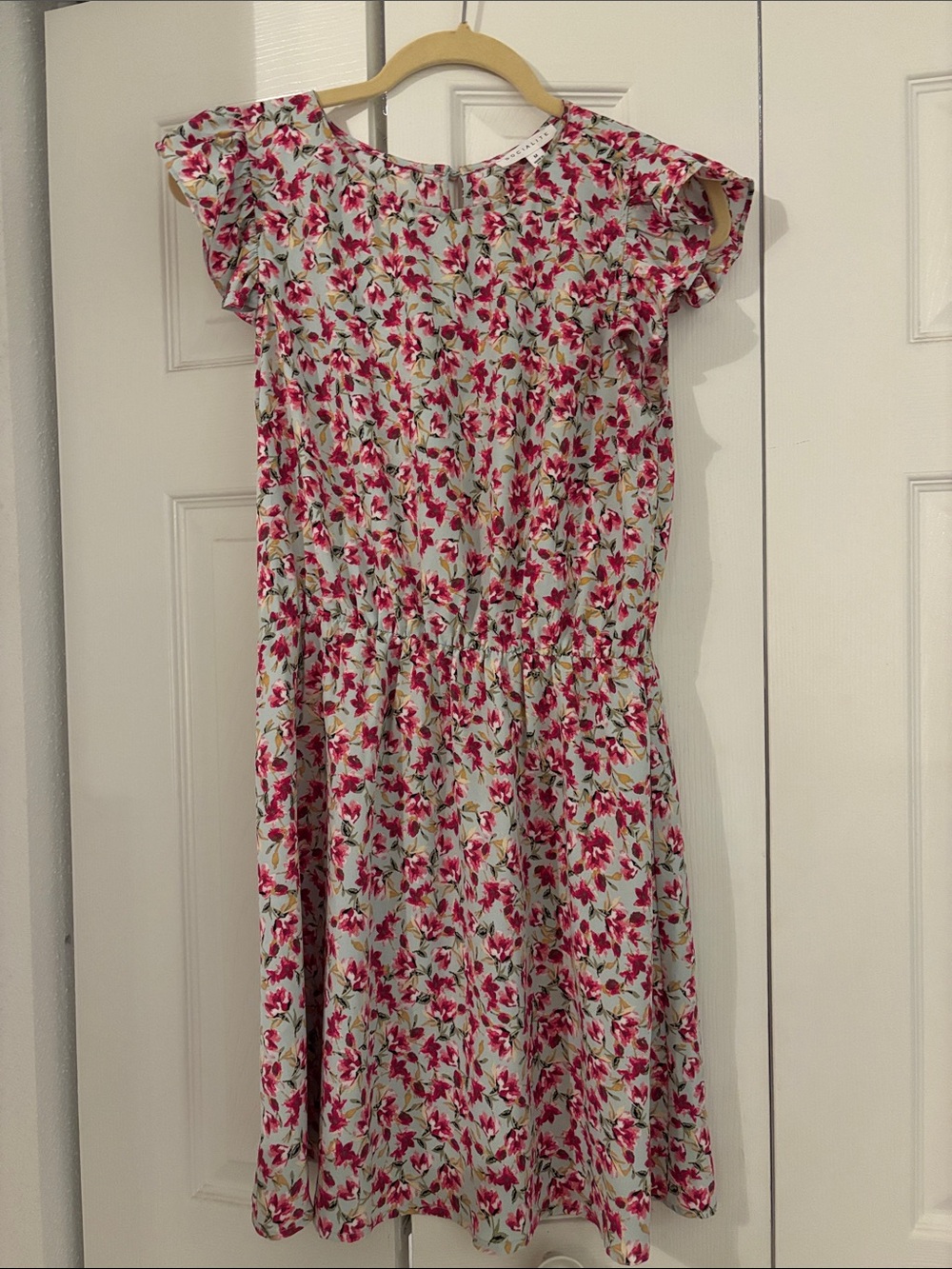 Socialite Pink Floral Ruffle-Sleeve Casual Dress